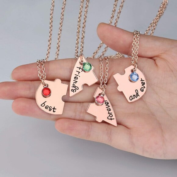 Friendship Necklace Set Alloy Rhinestone 4pcs Best Friends Forever Gifts - Picture 4 of 6